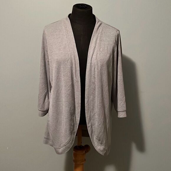 Glacier Women's Gray Solid 3/4 Sleeve Open Front Cardigan Sweater - Picture 1 of 7